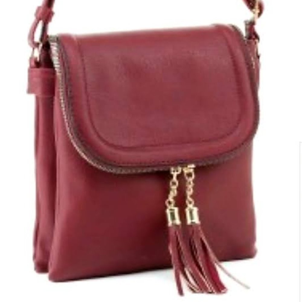 Foldover Vegan Leather Crossbody with Tassel